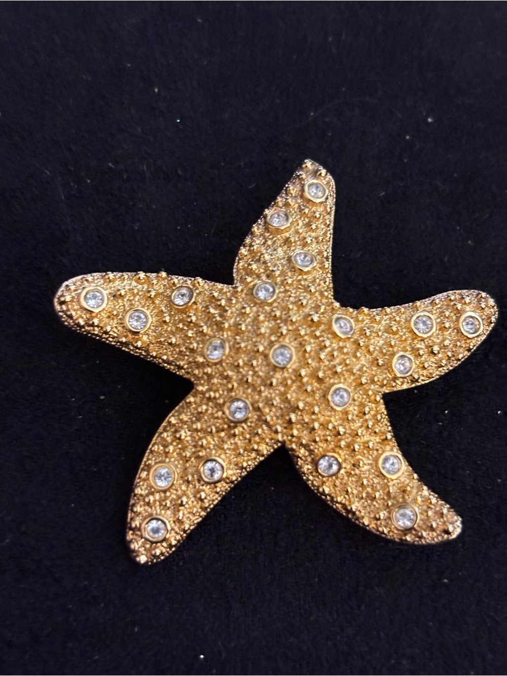Gold Starfish Brooch with Sparkling Crystals - Women Accessories